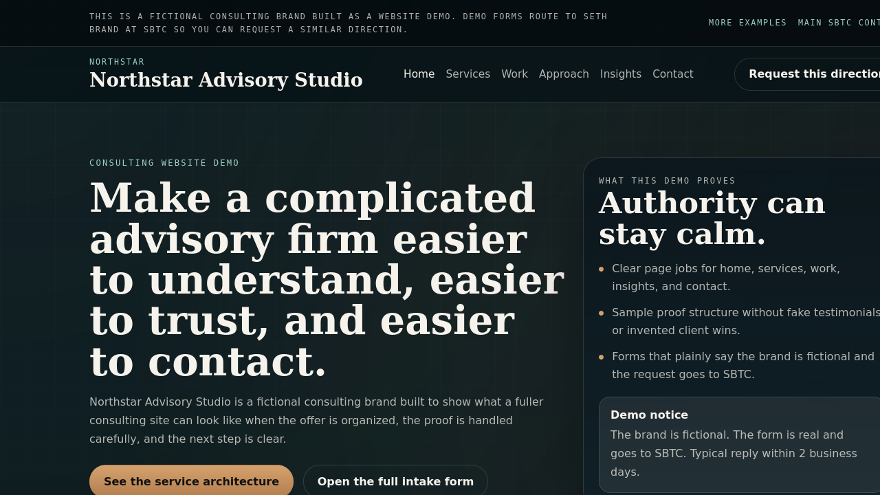 Homepage screenshot showing a consulting website design example.