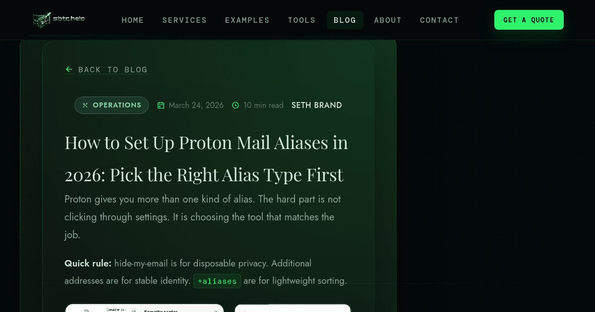 Preview image for How to Set Up Proton Mail Aliases in 2026: Pick the Right Alias Type First